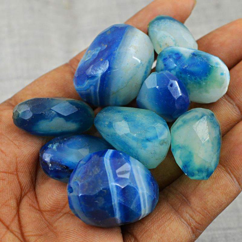 gemsmore:Natural Faceted Blue Onyx Drilled Beads Lot