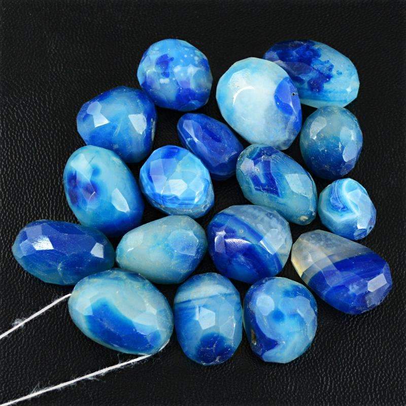gemsmore:Natural Faceted Blue Onyx Drilled Beads Lot
