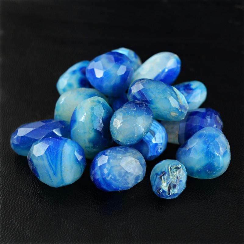 gemsmore:Natural Faceted Blue Onyx Drilled Beads Lot