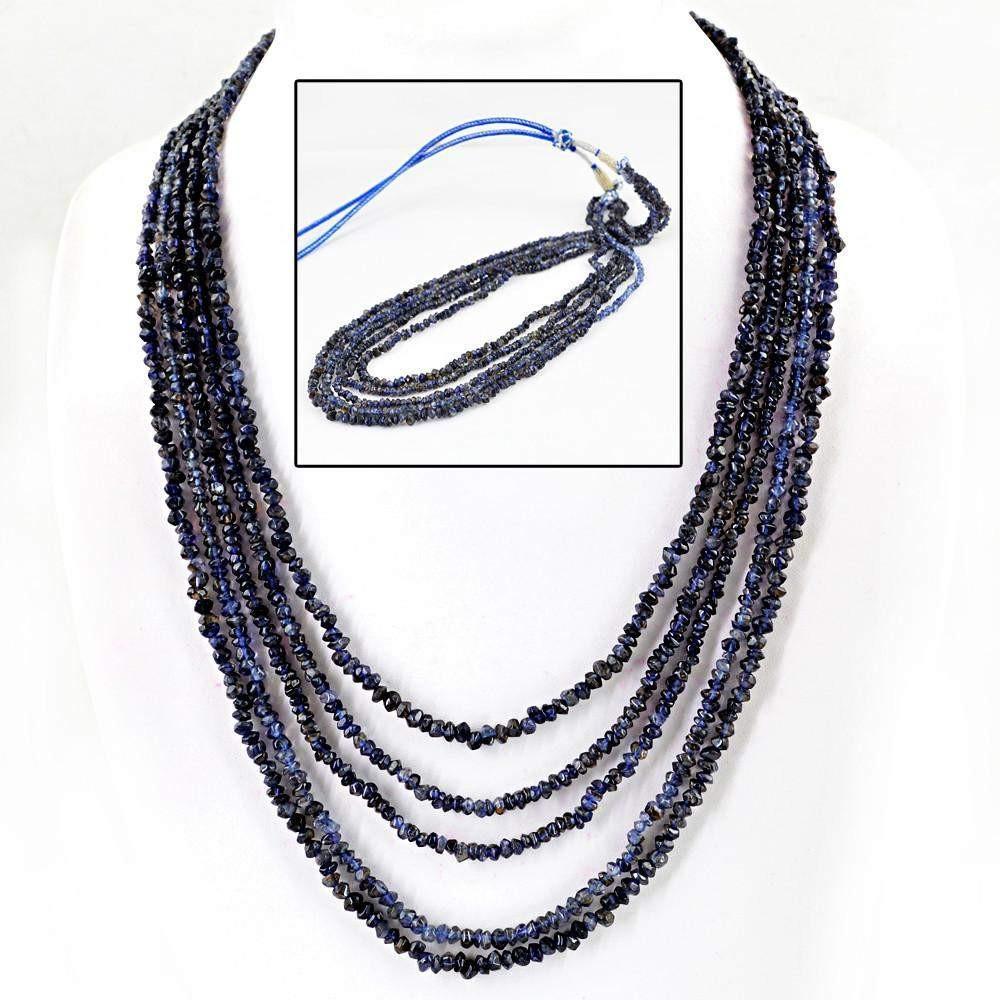 gemsmore:Natural Faceted Blue Tanzanite Necklace Untreated 5 Strand Round Shape Beads