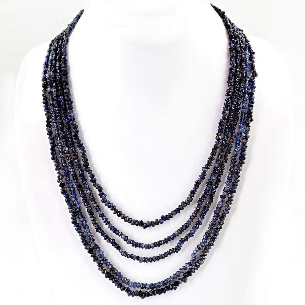 gemsmore:Natural Faceted Blue Tanzanite Necklace Untreated 5 Strand Round Shape Beads