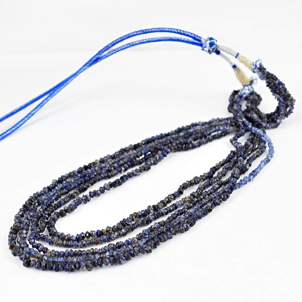 gemsmore:Natural Faceted Blue Tanzanite Necklace Untreated 5 Strand Round Shape Beads