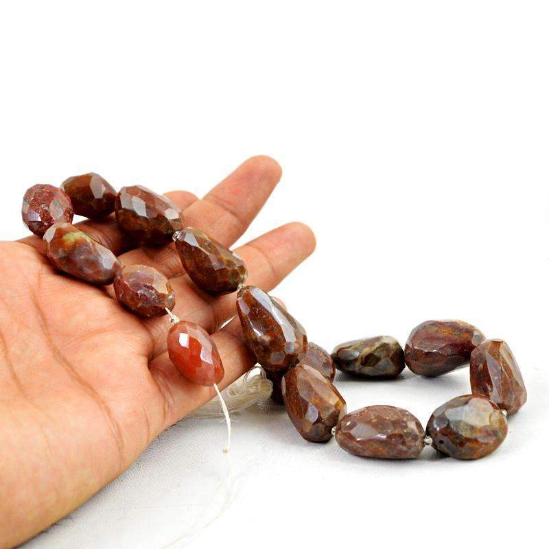 gemsmore:Natural Faceted Brown Agate Drilled Beads Strand