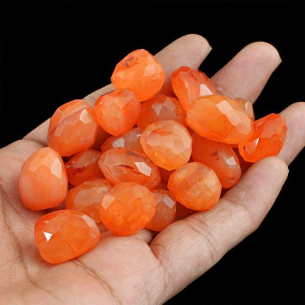 gemsmore:Natural Faceted Drilled Orange Carnelian Beads Lot