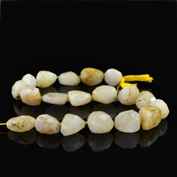 gemsmore:Natural Faceted Golden Rutile Quartz Beads Strand Drilled
