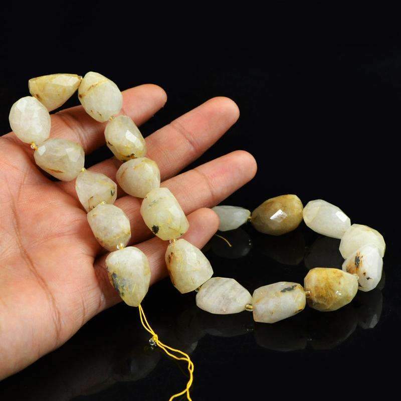gemsmore:Natural Faceted Golden Rutile Quartz Beads Strand Drilled