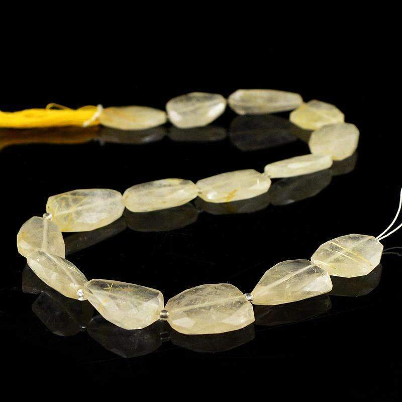 gemsmore:Natural Faceted Golden Rutile Quartz Beads Strand Faceted Drilled