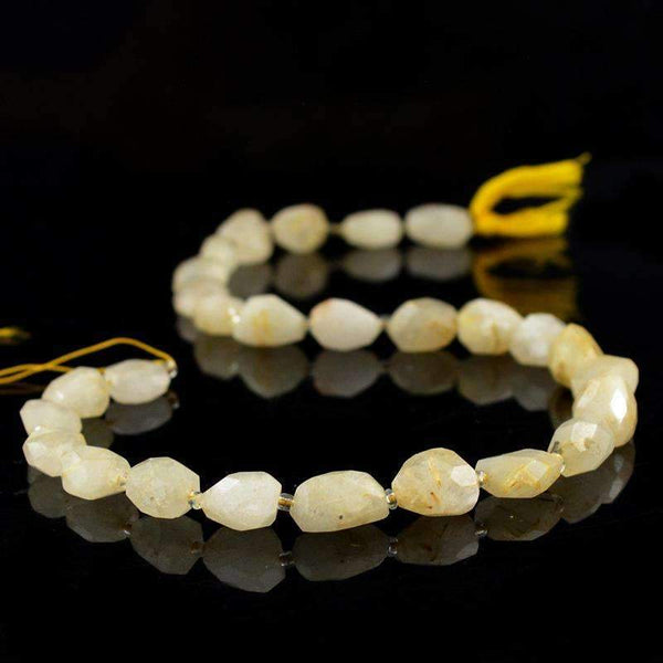 gemsmore:Natural Faceted Golden Rutile Quartz Beads Strand Untreated Drilled