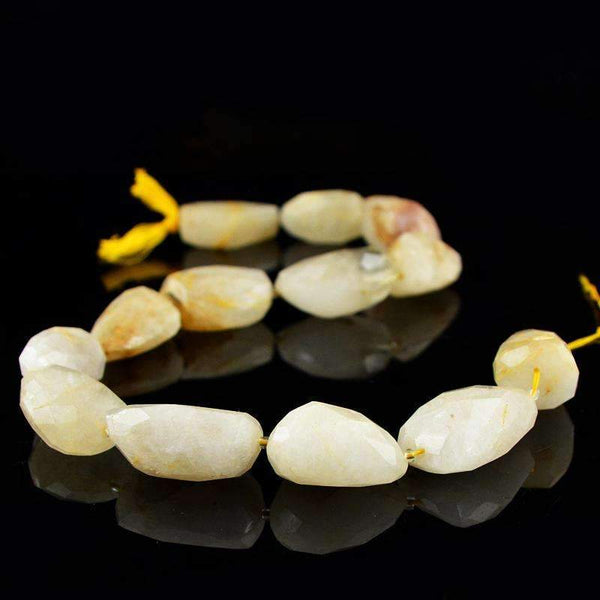 gemsmore:Natural Faceted Golden Rutile Quartz Drilled Beads Strand