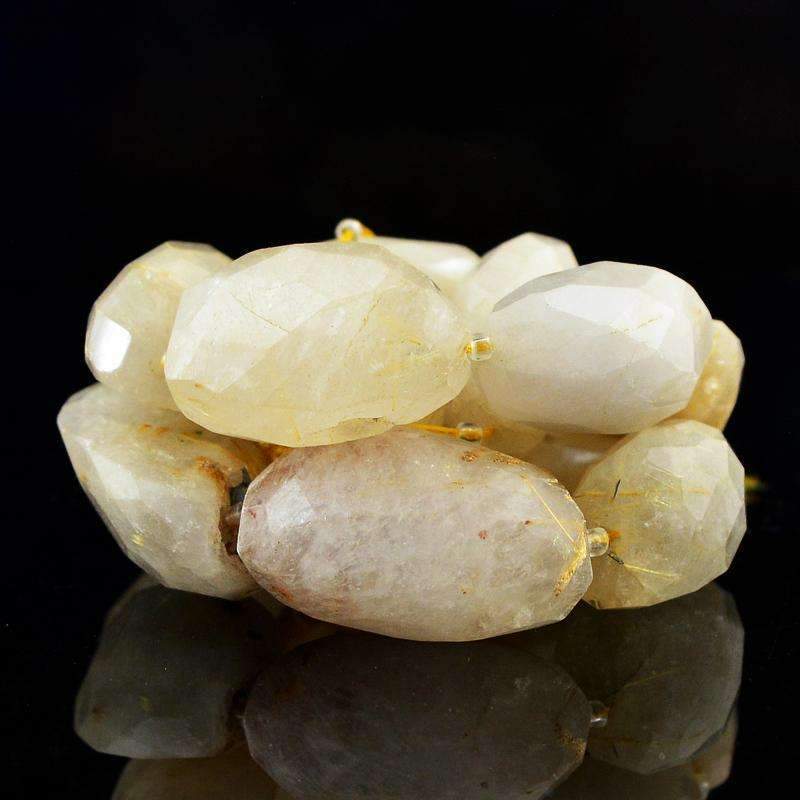 gemsmore:Natural Faceted Golden Rutile Quartz Drilled Beads Strand