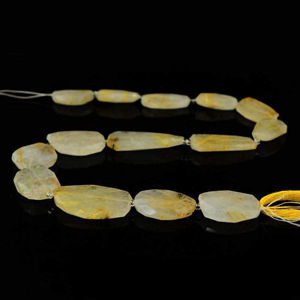gemsmore:Natural Faceted Golden Rutile Quartz Drilled Beads Strand