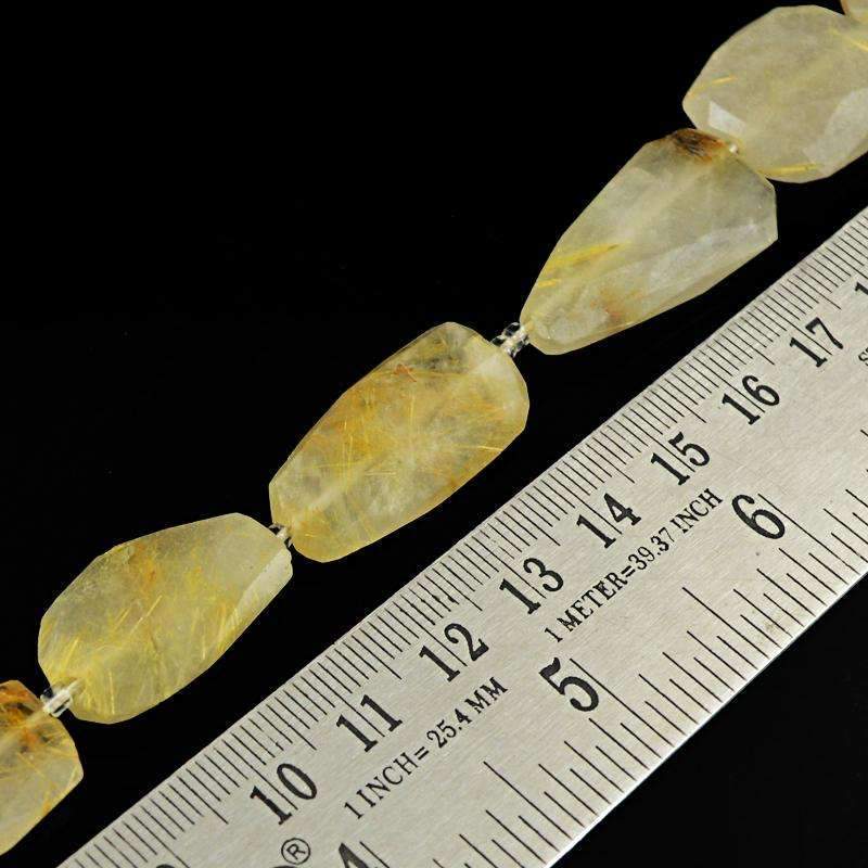 gemsmore:Natural Faceted Golden Rutile Quartz Drilled Beads Strand