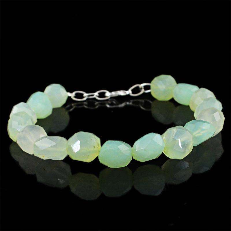 gemsmore:Natural Faceted Green Chalcedony Beads Bracelet