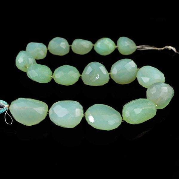 gemsmore:Natural Faceted Green Chalcedony Beads Strand - Drilled