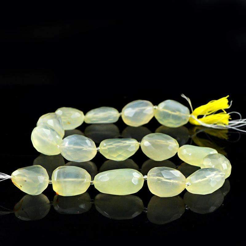 gemsmore:Natural Faceted Green Chalcedony Beads Strand - Drilled