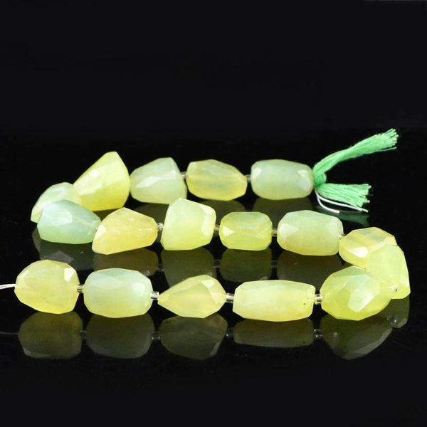 gemsmore:Natural Faceted Green Chalcedony Beads Strand - Drilled