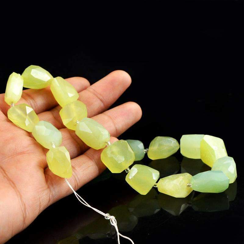 gemsmore:Natural Faceted Green Chalcedony Beads Strand - Drilled