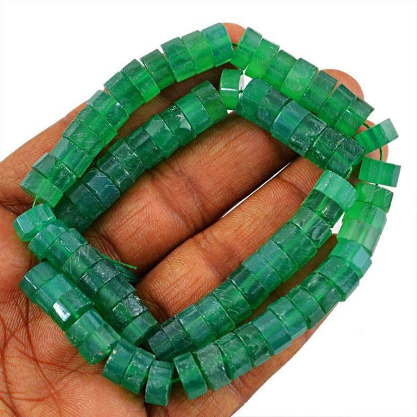 gemsmore:Natural Faceted Green Chalcedony Beads Strand