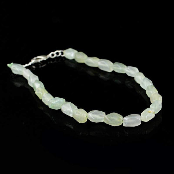 gemsmore:Natural Faceted Green Chalcedony Bracelet Untreated Beads