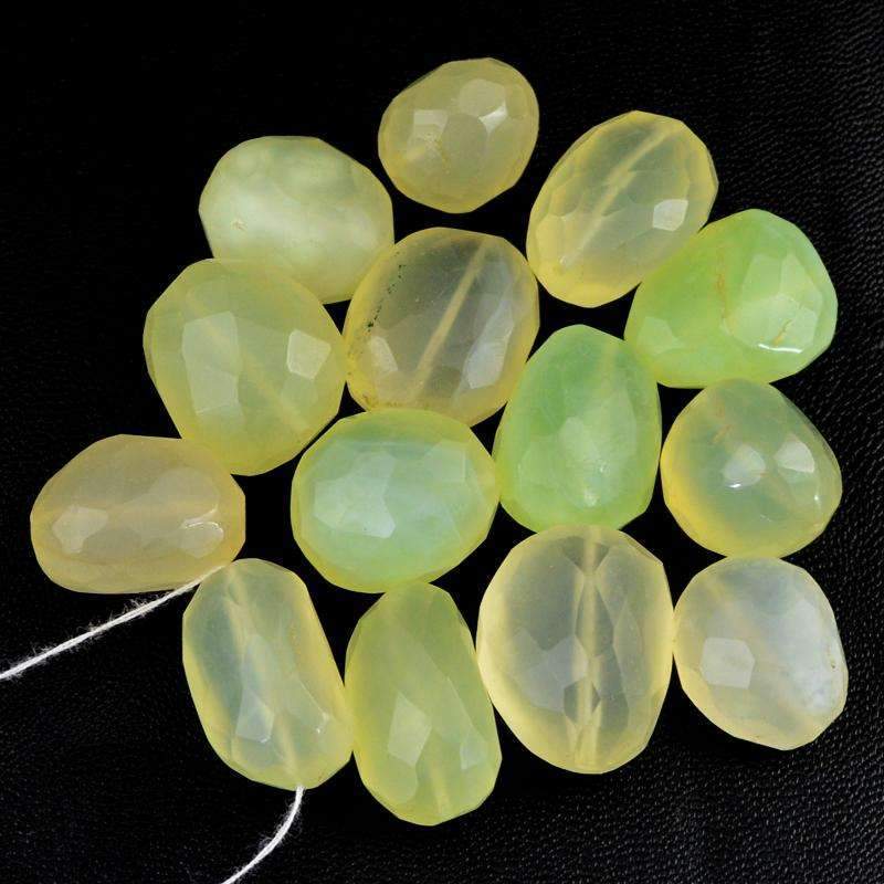 gemsmore:Natural Faceted Green Chalcedony Drilled Beads Lot