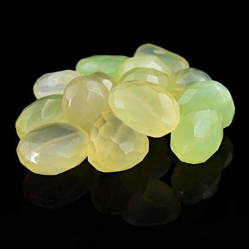 gemsmore:Natural Faceted Green Chalcedony Drilled Beads Lot