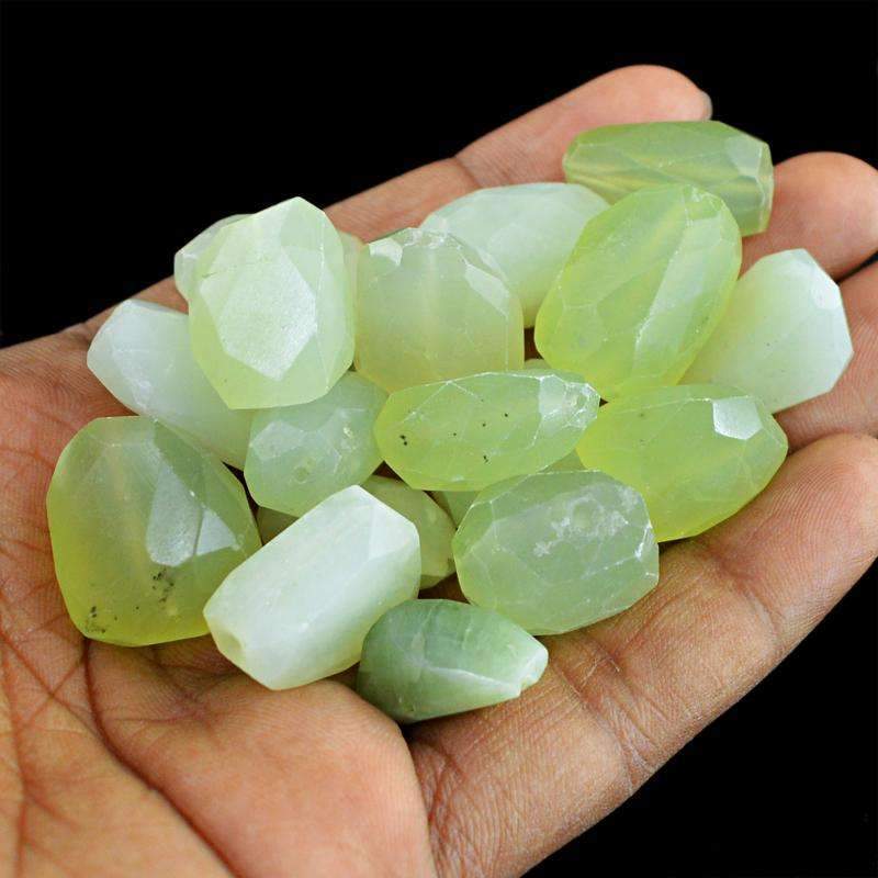 gemsmore:Natural Faceted Green Chalcedony Drilled Beads Lot