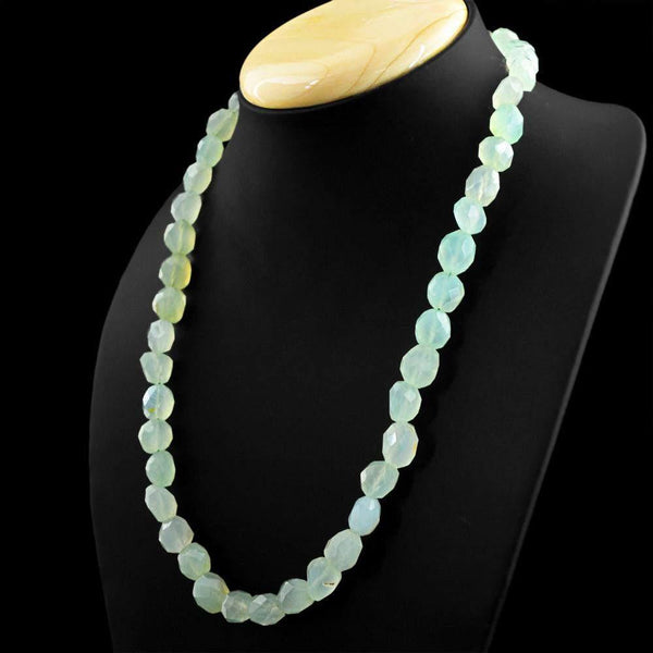 gemsmore:Natural Faceted Green Chalcedony Necklace Untreated Beads