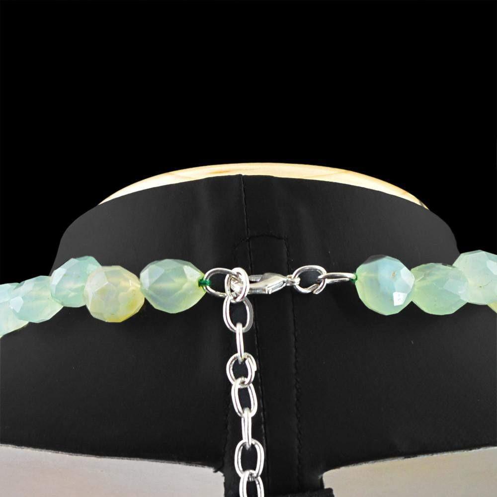 gemsmore:Natural Faceted Green Chalcedony Necklace Untreated Beads