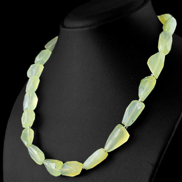 gemsmore:Natural Faceted Green Chalcedony Necklace Untreated Beads