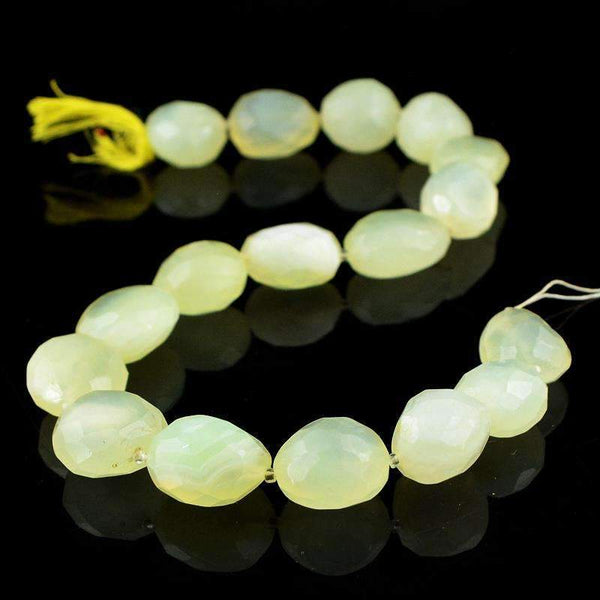 gemsmore:Natural Faceted Green Chalcedony Strand Drilled Beads