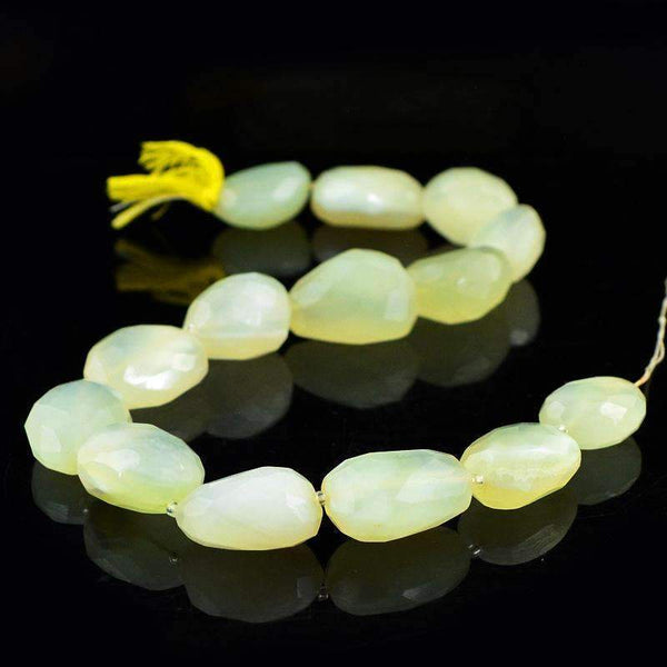 gemsmore:Natural Faceted Green Chalcedony Strand Drilled Beads