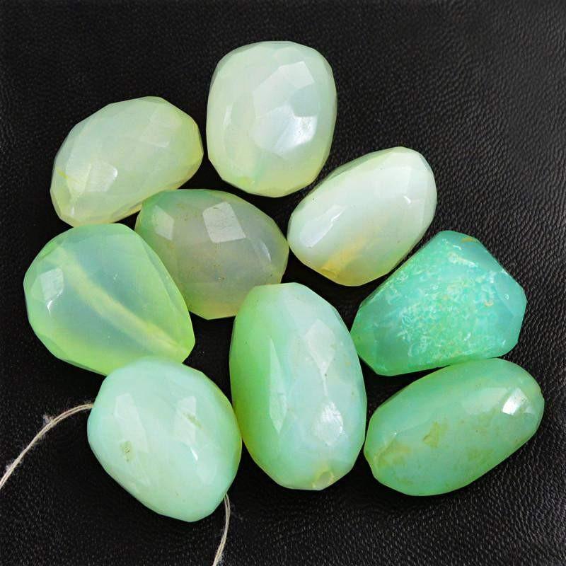 gemsmore:Natural Faceted Green Chalcedony Untreated Beads Lot