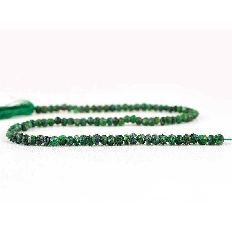 gemsmore:Natural Faceted Green Jade Drilled Beads Strand Round Shape