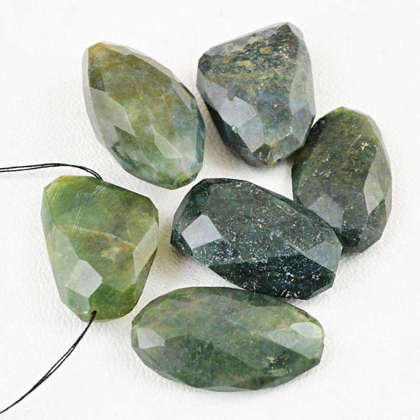 gemsmore:Natural Faceted Green Moss Agate Beads Lot - Drilled
