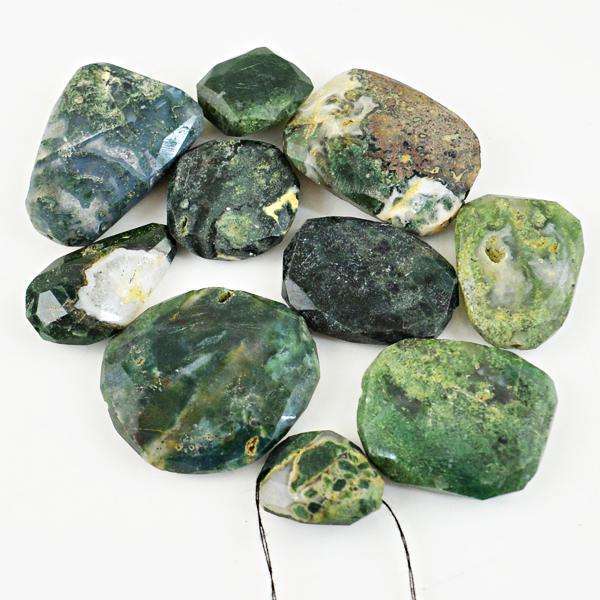 gemsmore:Natural Faceted Green Moss Agate Drilled Beads Lot