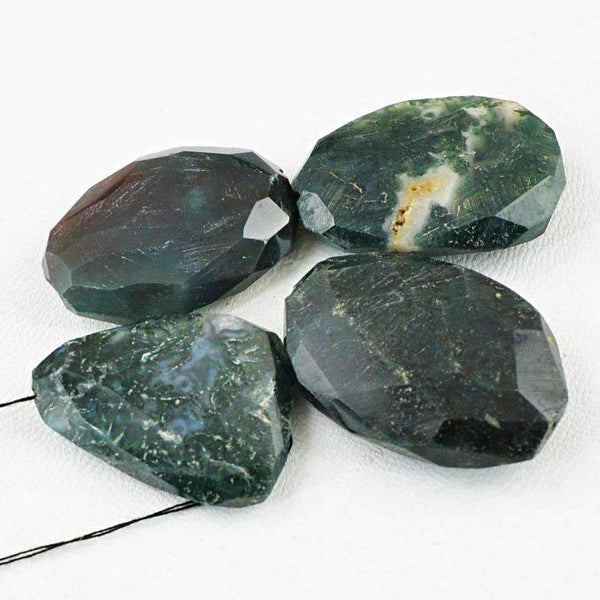 gemsmore:Natural Faceted Green Moss Agate Drilled Beads Lot