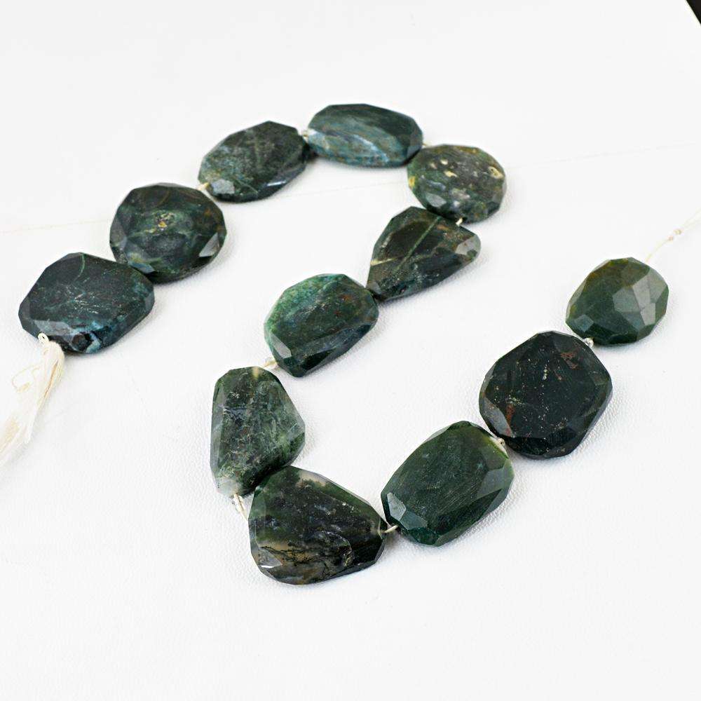 gemsmore:Natural Faceted Green Moss Agate Drilled Beads Strand