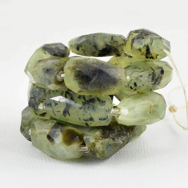 gemsmore:Natural Faceted Green Phrenite Beads Strand