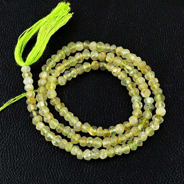 gemsmore:Natural Faceted Green Phrenite Round Shape Drilled Beads Starnd