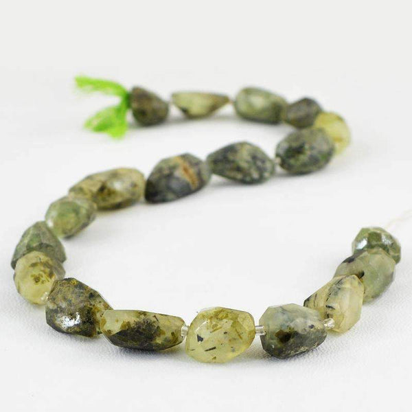 gemsmore:Natural Faceted Green Phrenite Strand Drilled Beads