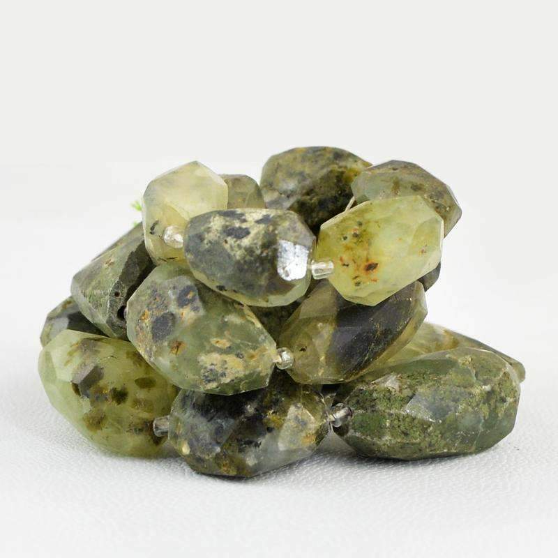 gemsmore:Natural Faceted Green Phrenite Strand Drilled Beads
