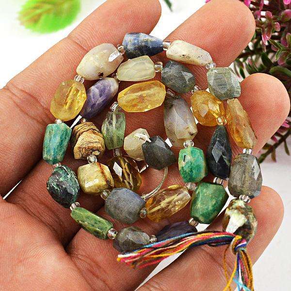 gemsmore:Natural Faceted Mix Gem Drilled Beads Strand