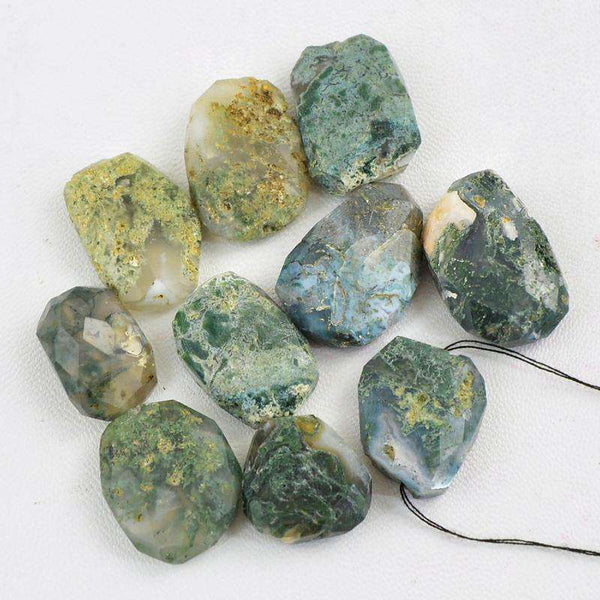 gemsmore:Natural Faceted Moss Agate Beads Lot - Drilled