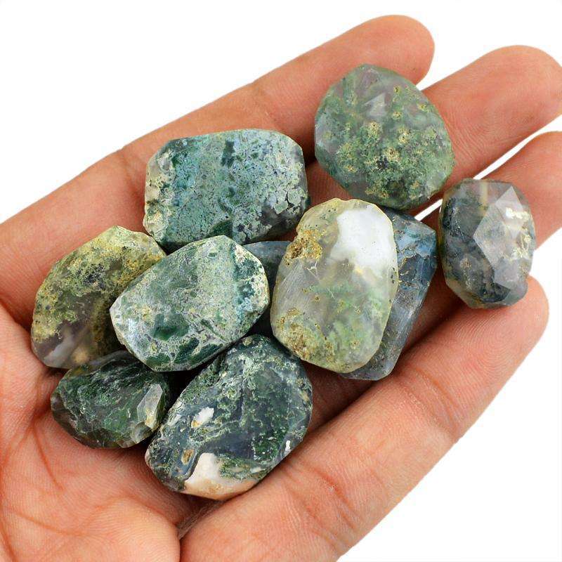 gemsmore:Natural Faceted Moss Agate Beads Lot - Drilled