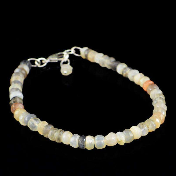 gemsmore:Natural Faceted Multicolor Moonstone Bracelet - Round Shape Beads