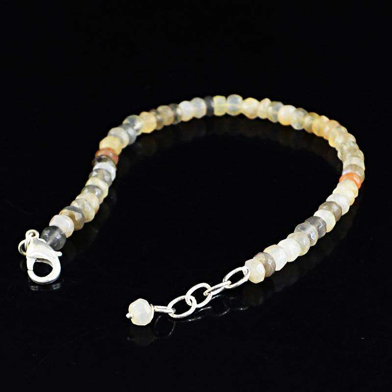 gemsmore:Natural Faceted Multicolor Moonstone Bracelet - Round Shape Beads