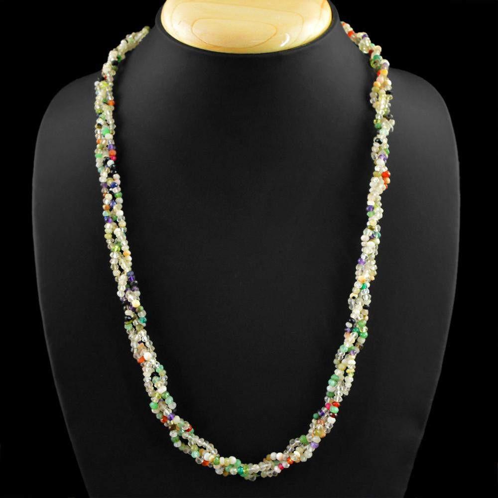 gemsmore:Natural Faceted Multicolor Multi Gemstone Necklace Round Shape Beads