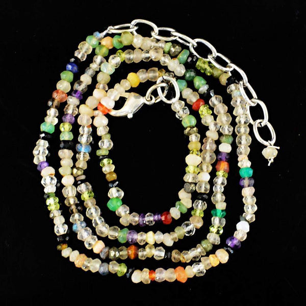 gemsmore:Natural Faceted Multicolor Multi Gemstone Necklace Round Shape Untreated Beads