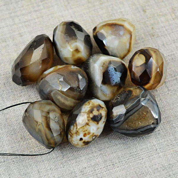 gemsmore:Natural Faceted Onyx Drilled Beads Lot