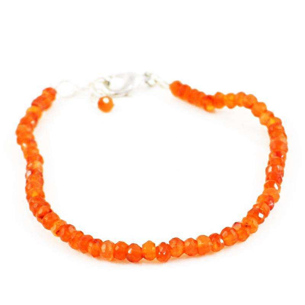 gemsmore:Natural Faceted Orange Carnelian Bracelet Round Shape Beads